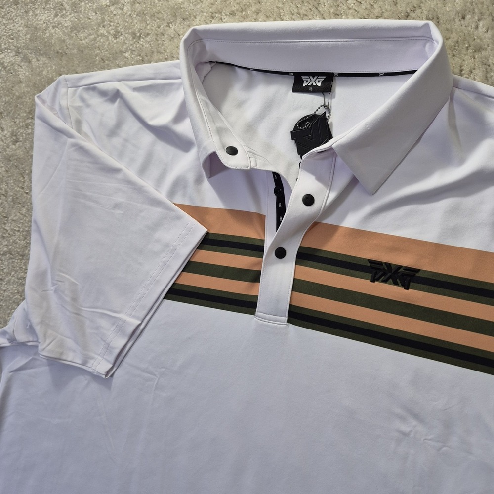PXG Performance Polo Shirt Mens XL White Retro Stripe Parsons Xtreme Golf Preppy
